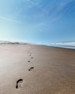 close-up of footprints on shore
